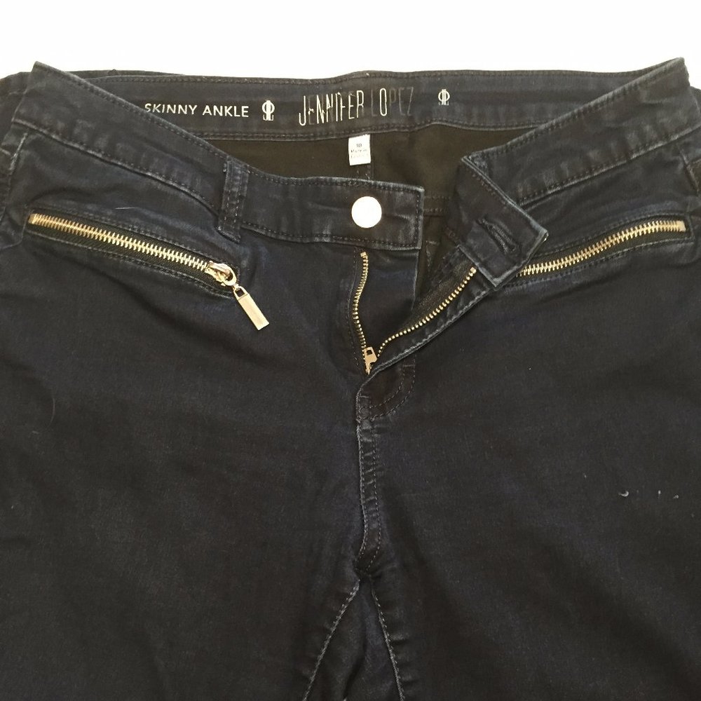 Dark Wash Moto Skinny Jeans with Zipper Accents